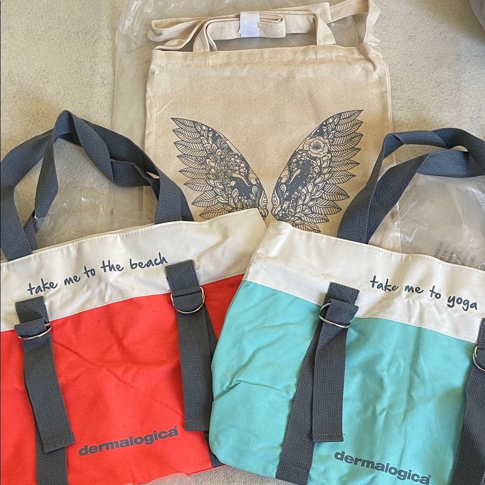 Dermalogica Red and Teal Tote Collection with Gray Handles